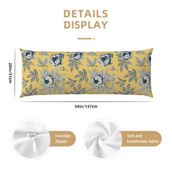 54-inch mustard body pillow cover with scattered blue flowers