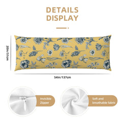 54-inch mustard body pillow cover with blue floral border print