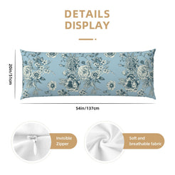 54-inch light blue toile body pillow cover with zipper and soft fabric details