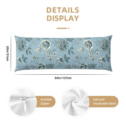 54-inch light blue body pillow cover with repeating floral bouquets