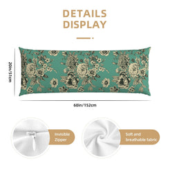 60-inch green toile body pillow cover with zipper and soft fabric details