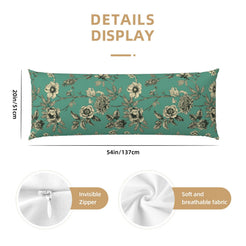 54-inch green body pillow cover with repeating floral bouquets