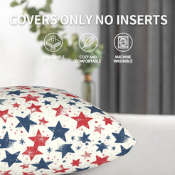 4th of July velvet pillow cover with distressed red and blue stars, shown without an insert
