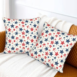 4th of July velvet pillow covers with distressed red and blue stars, styled on a sofa