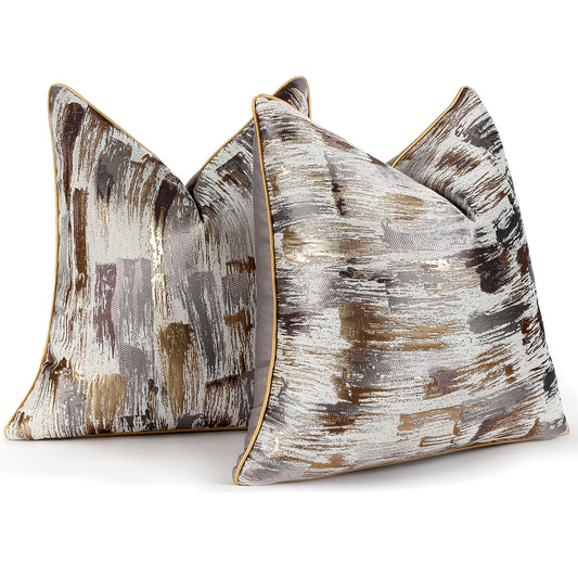 Jacquard Textured Throw Pillow Covers 18x18 inch Set of 2 Abstract Decorative Cushion Covers