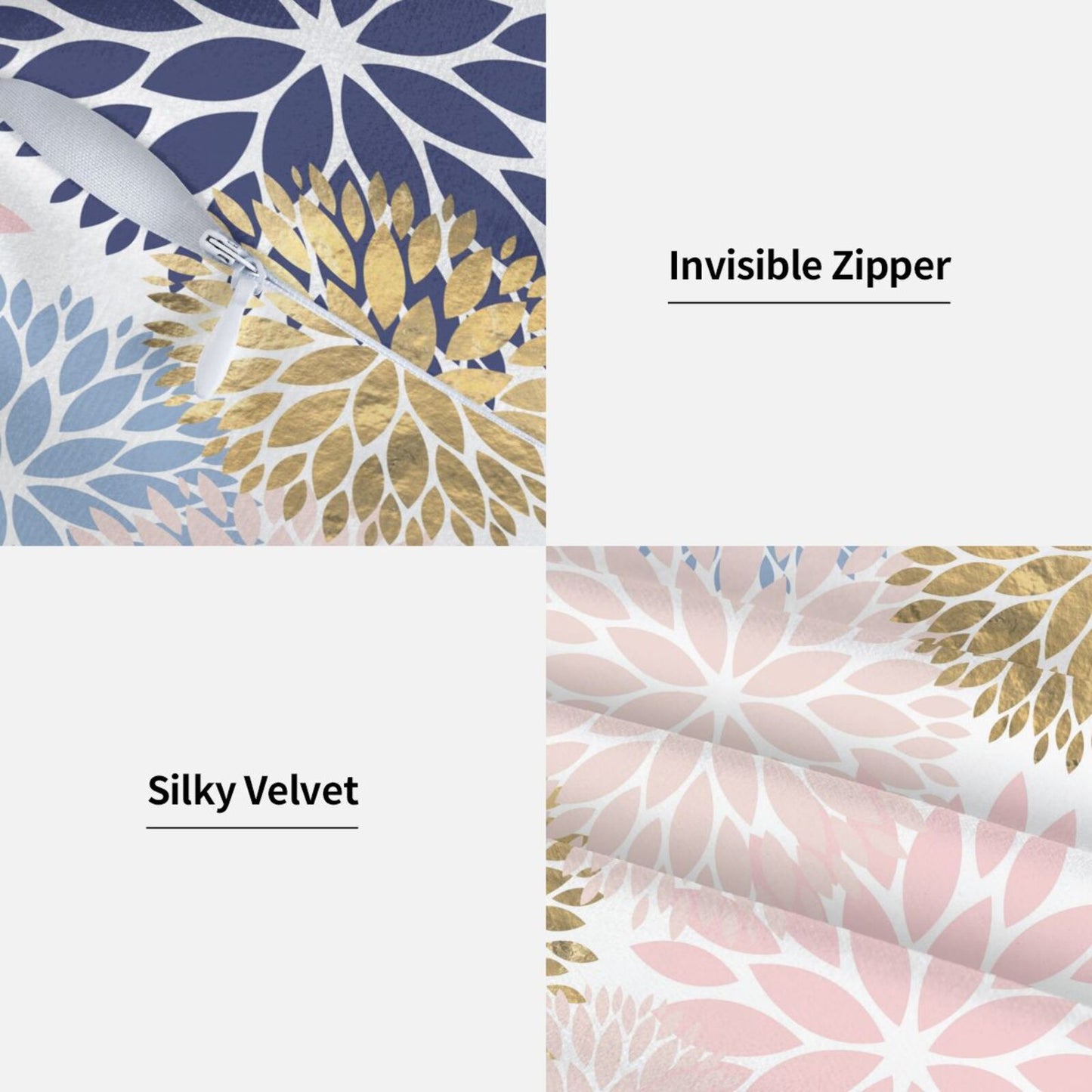 Dahlia Throw Pillow Covers 18x18 inch Set of 2 Velvet Floral Cushion Covers for Sofa Couch