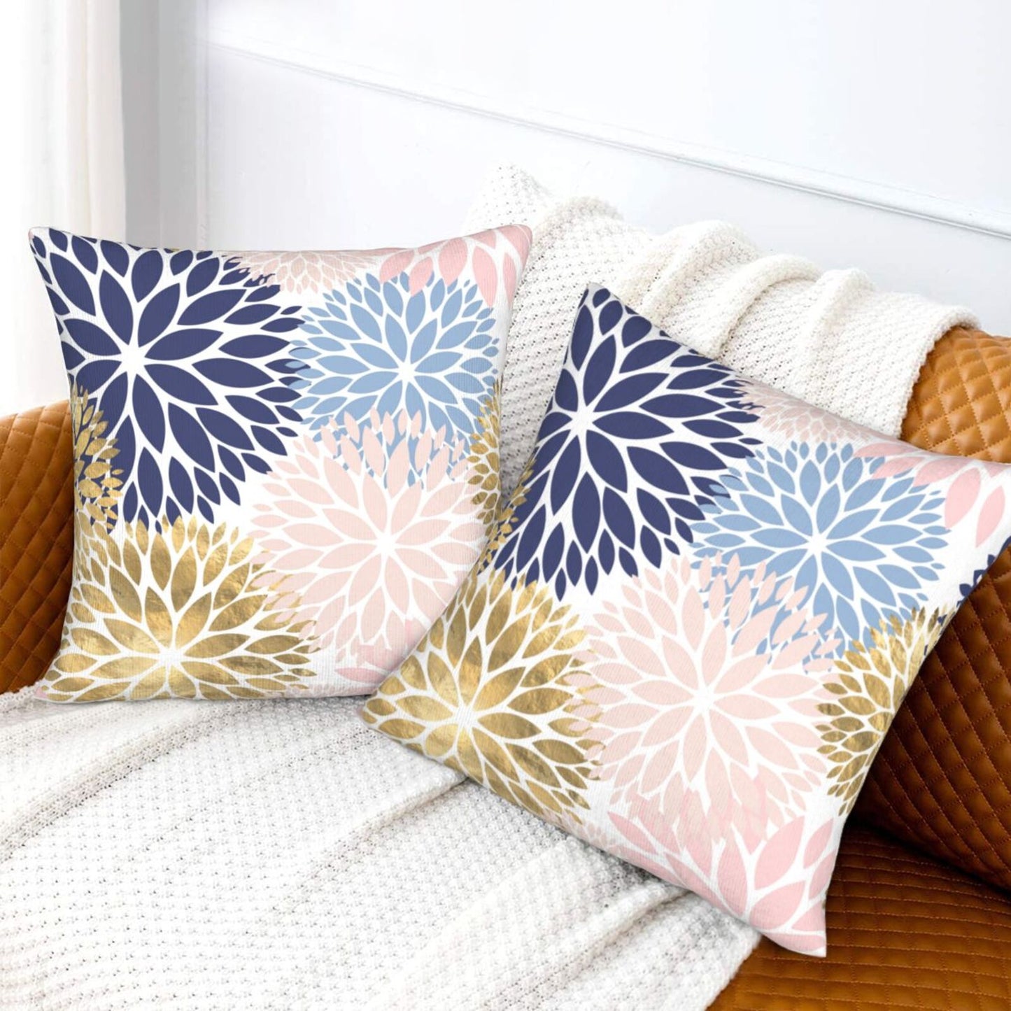 Dahlia Throw Pillow Covers 18x18 inch Set of 2 Velvet Floral Cushion Covers for Sofa Couch