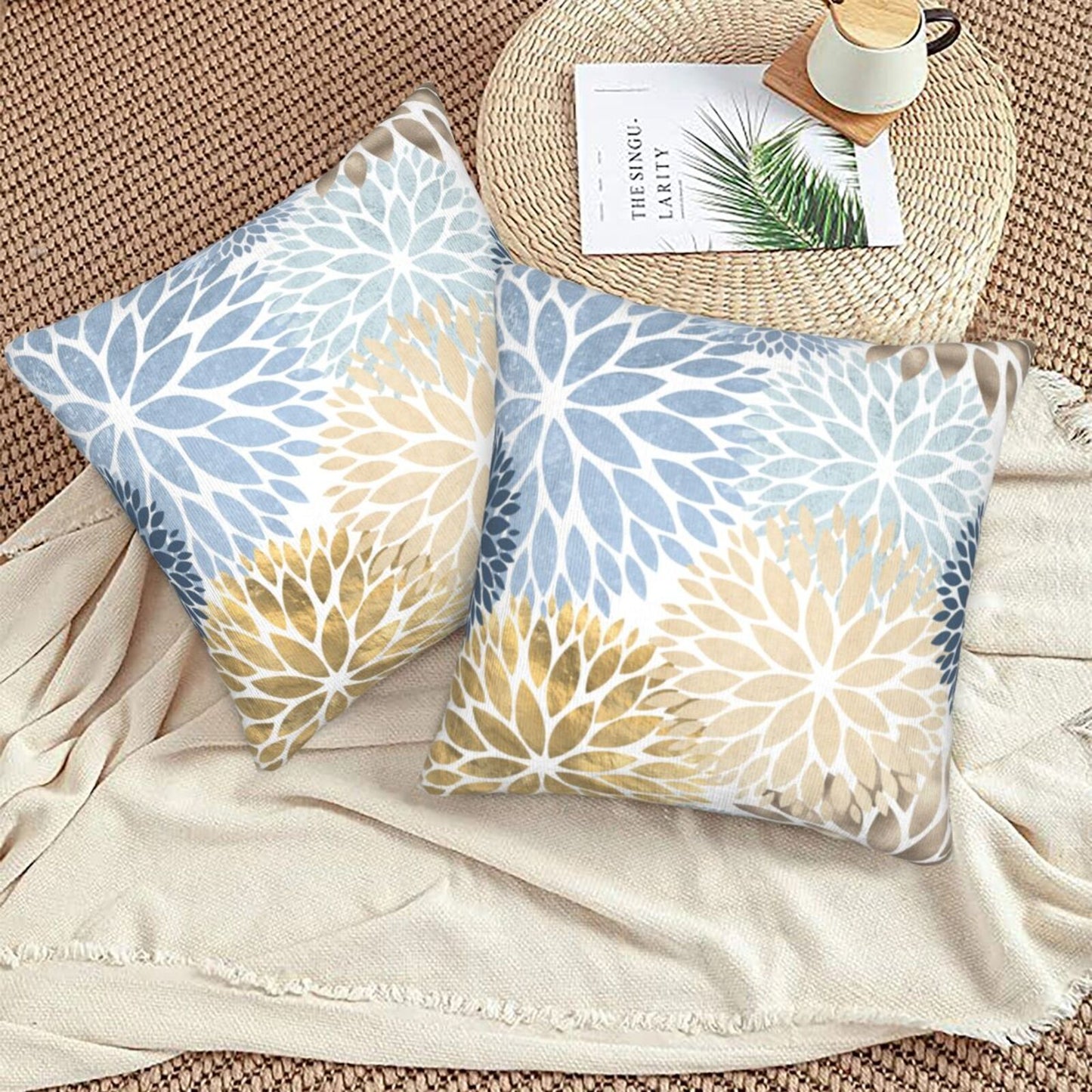 Dahlia Throw Pillow Covers 18x18 inch Set of 2 Velvet Floral Cushion Covers for Sofa Couch