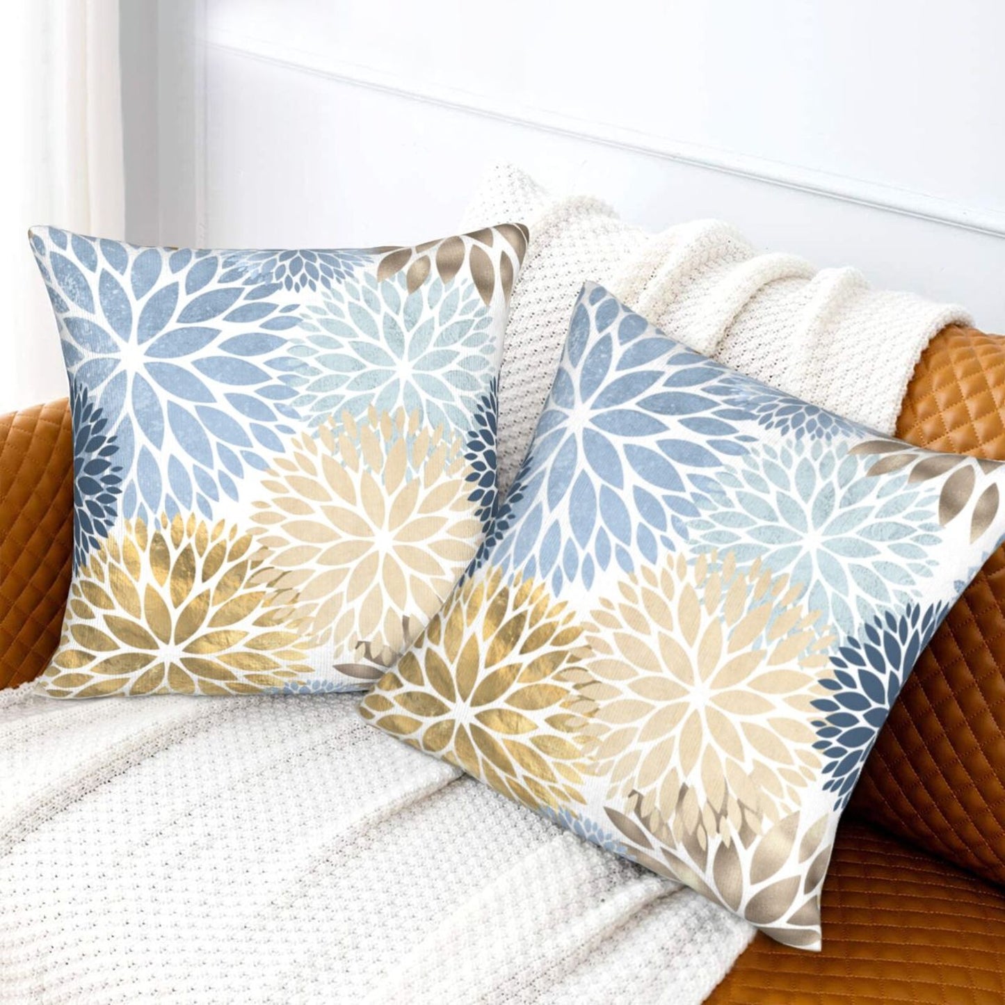 Dahlia Throw Pillow Covers 18x18 inch Set of 2 Velvet Floral Cushion Covers for Sofa Couch
