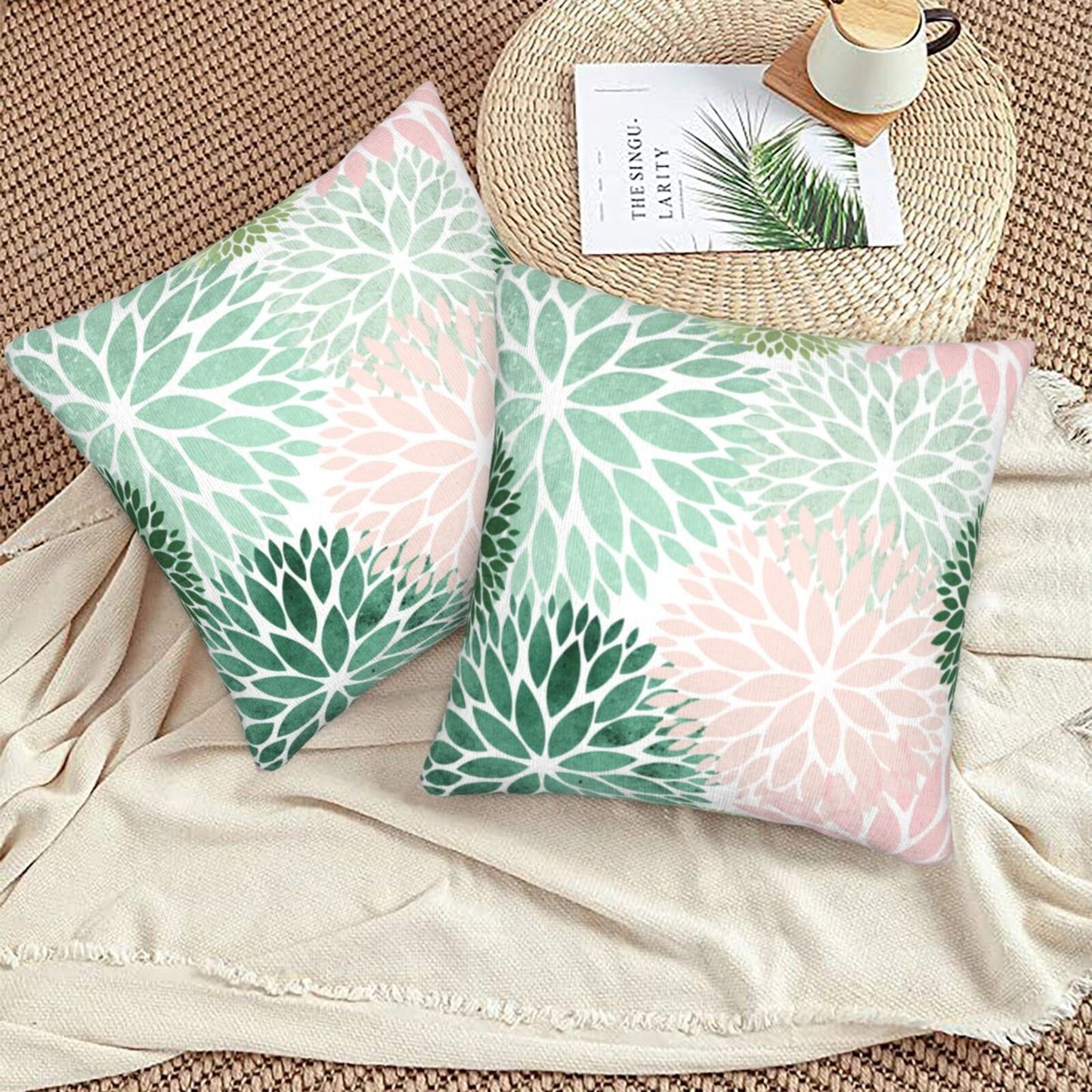 Dahlia Throw Pillow Covers 18x18 inch Set of 2 Velvet Floral Cushion Covers for Sofa Couch