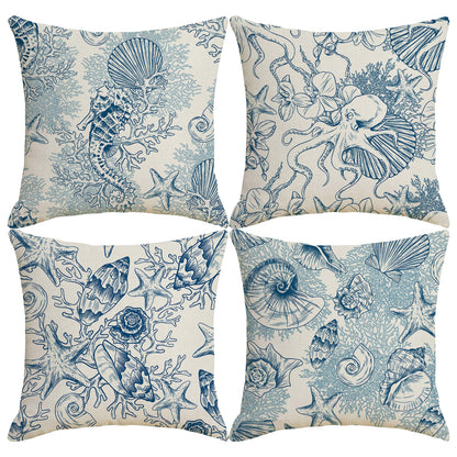 Coastal Waterproof Throw Pillow Covers 18x18 inch Set of 4 Outdoor Cushion Covers