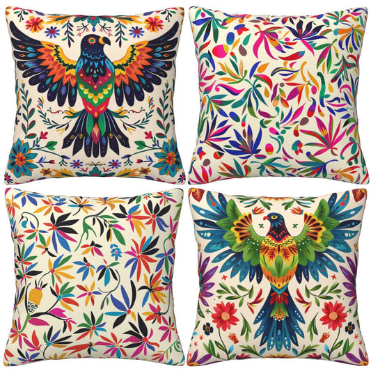 Mexican Floral Throw Pillow Covers 18x18 inch Set of 4 Ethnic Cushion Covers for Sofa Couch