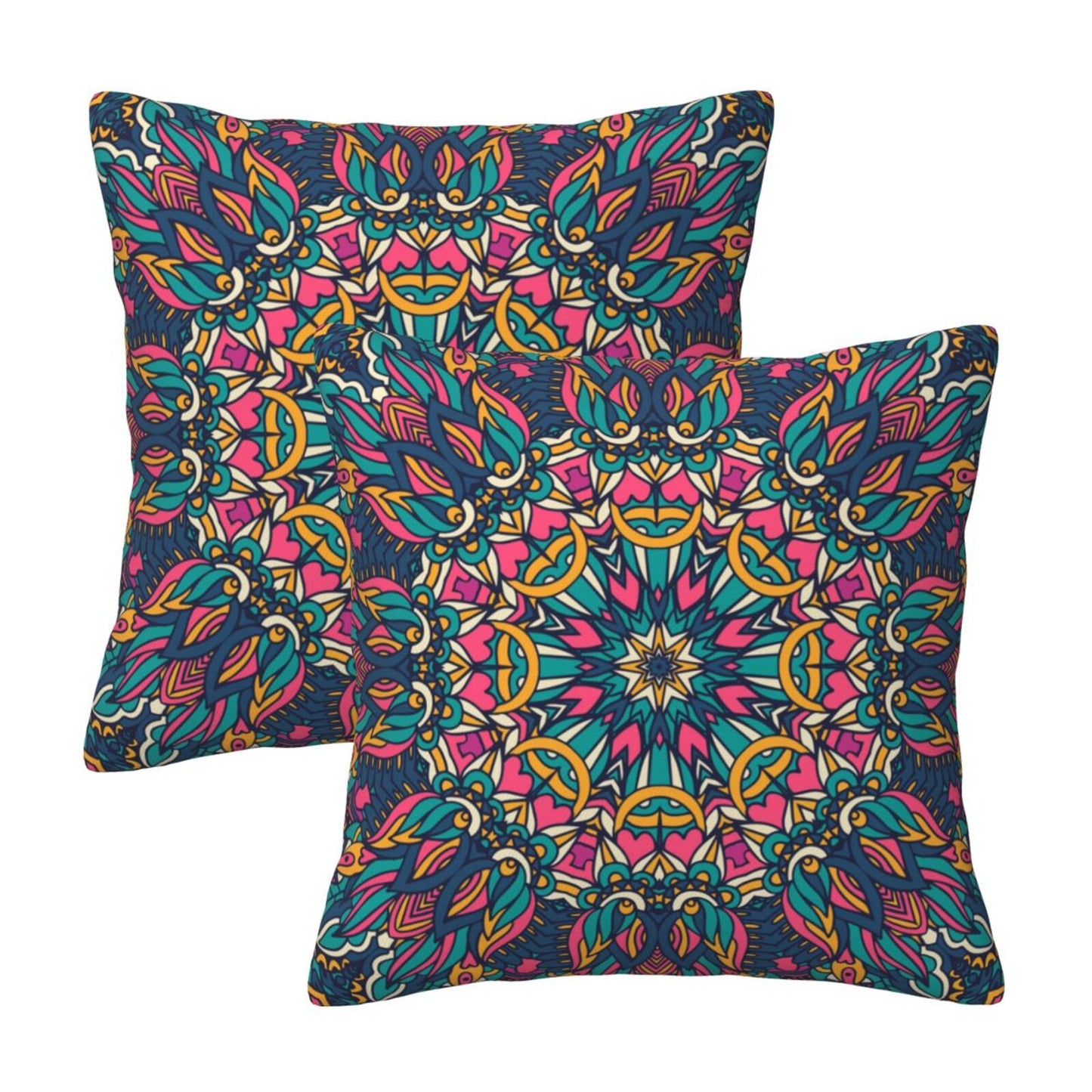 Mandala Throw Pillow Covers 18x18 inch Set of 2 Boho Ethnic Cushion Covers for Sofa Couch