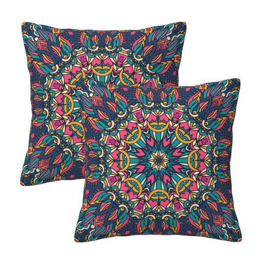 Mandala Throw Pillow Covers 18x18 inch Set of 2 Boho Ethnic Cushion Covers for Sofa Couch