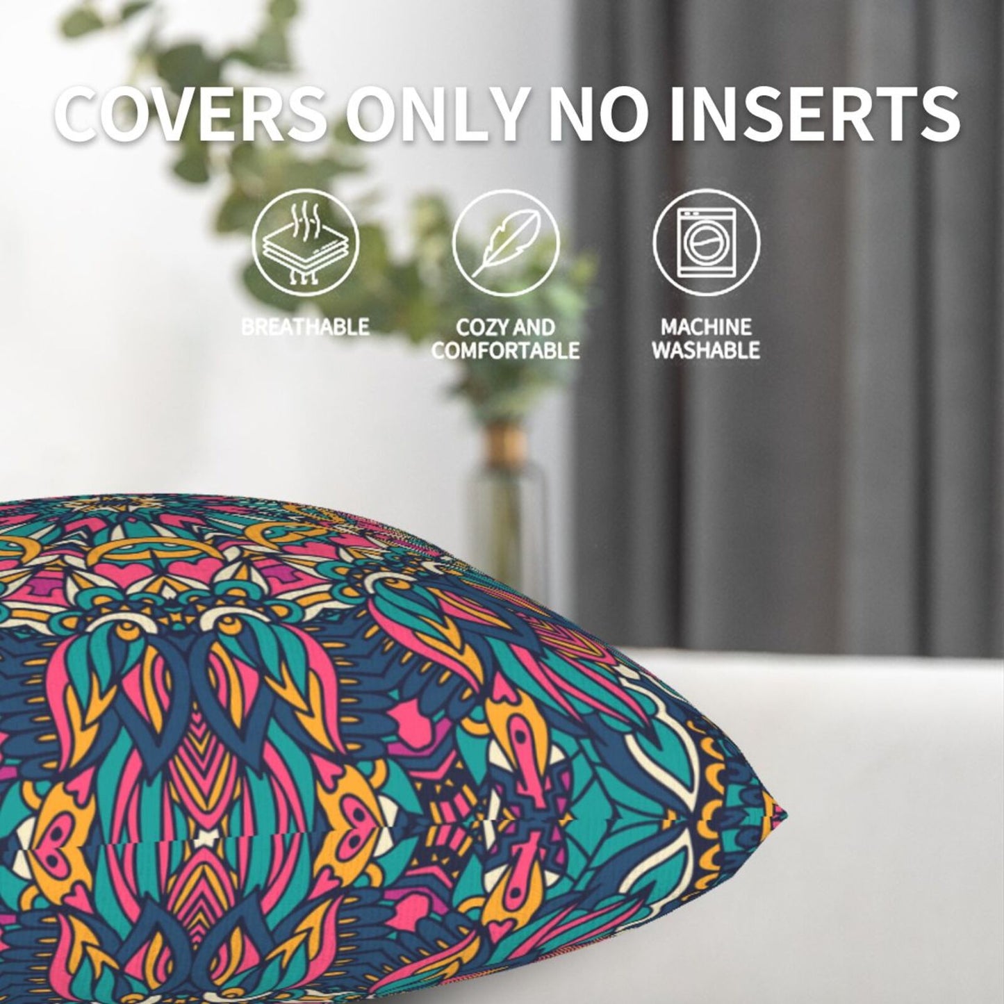 Mandala Throw Pillow Covers 18x18 inch Set of 2 Boho Ethnic Cushion Covers for Sofa Couch