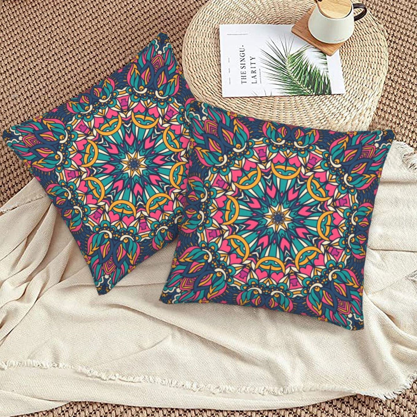 Mandala Throw Pillow Covers 18x18 inch Set of 2 Boho Ethnic Cushion Covers for Sofa Couch