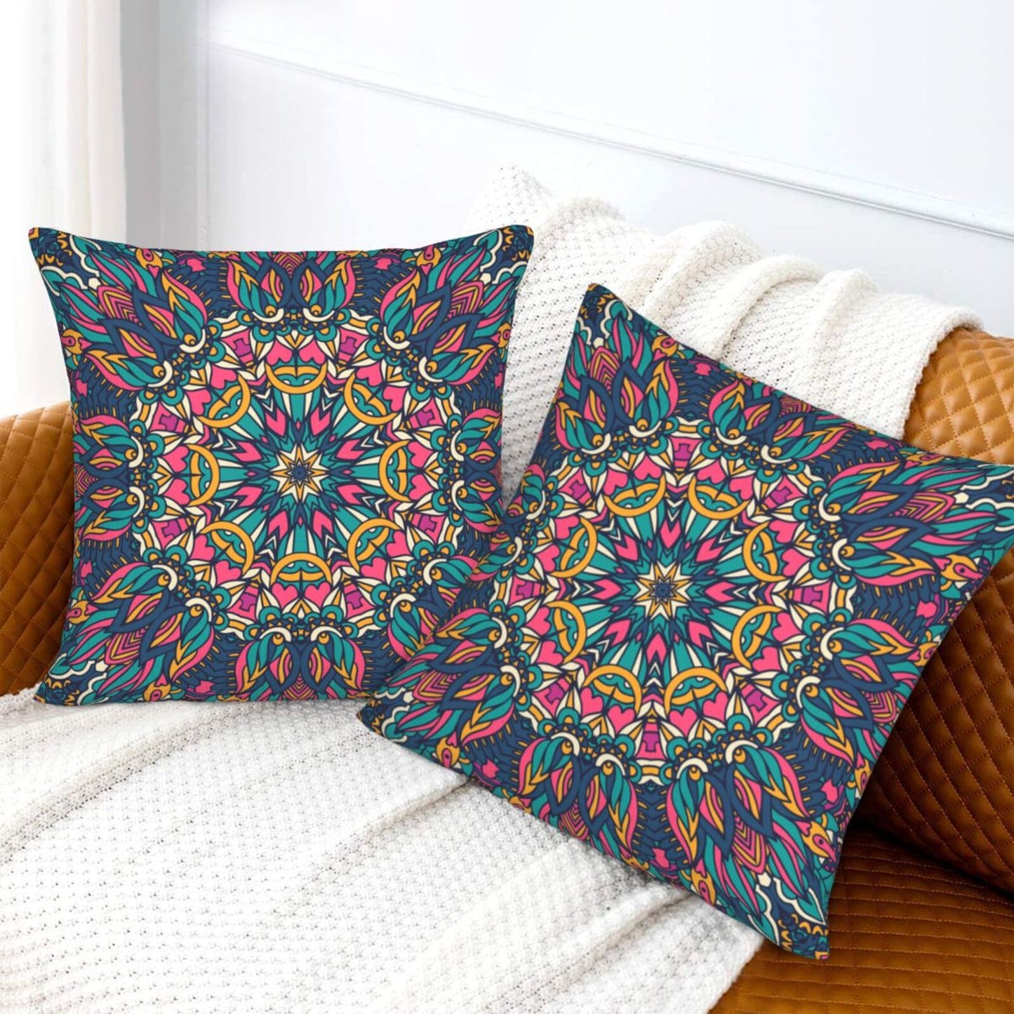 Mandala Throw Pillow Covers 18x18 inch Set of 2 Boho Ethnic Cushion Covers for Sofa Couch