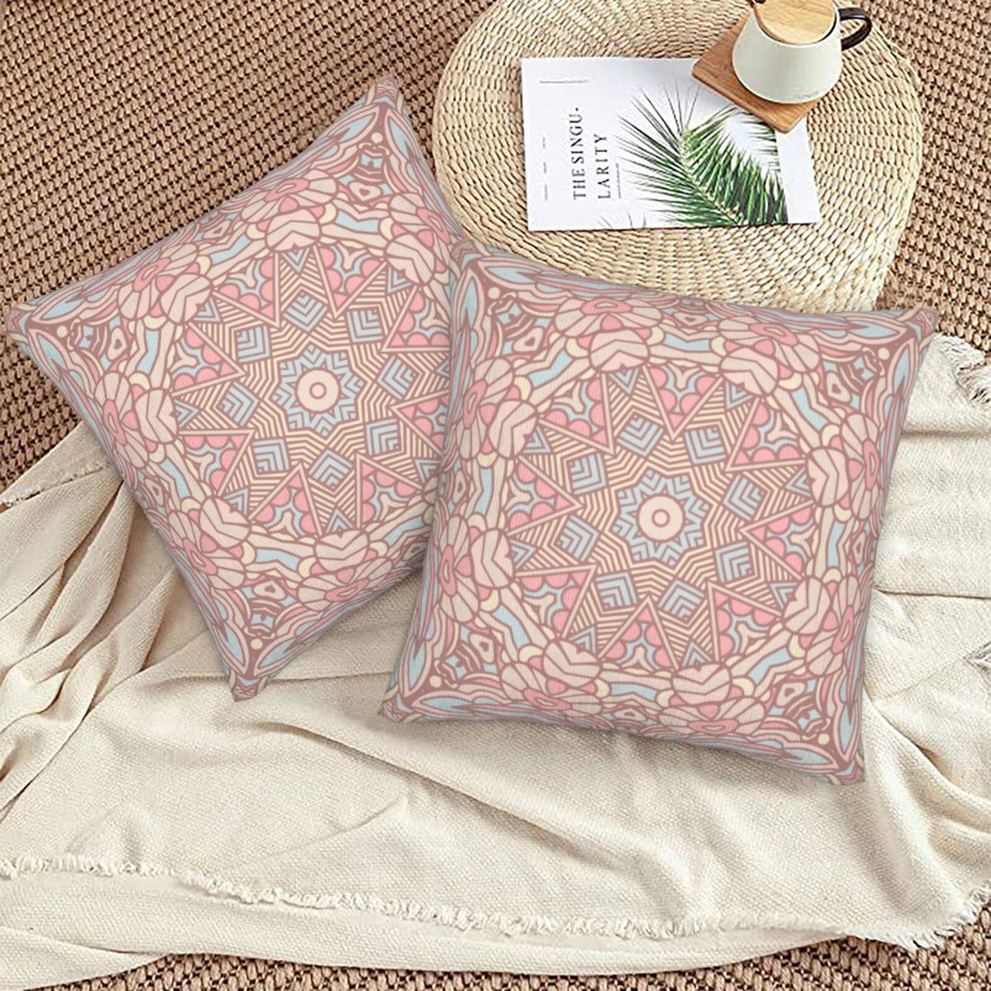 Mandala Throw Pillow Covers 18x18 inch Set of 2 Boho Ethnic Cushion Covers for Sofa Couch