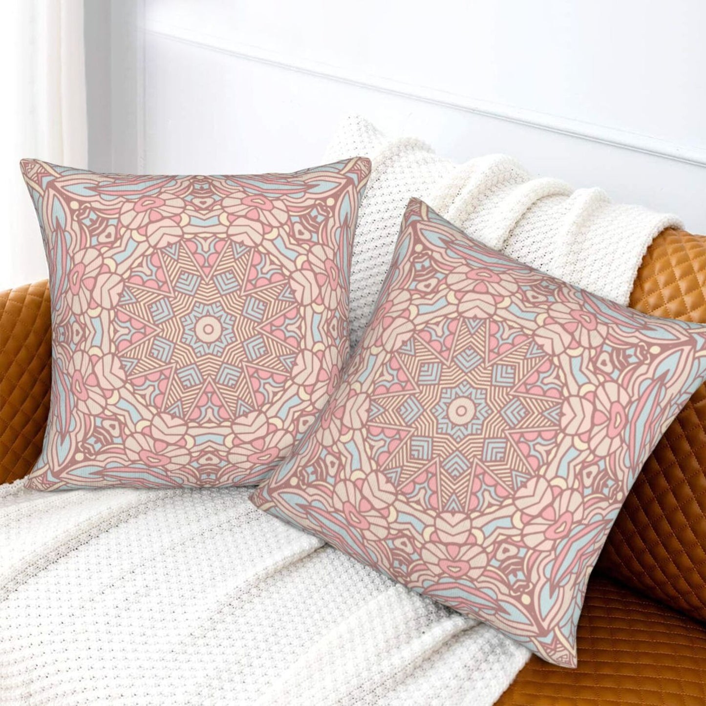 Mandala Throw Pillow Covers 18x18 inch Set of 2 Boho Ethnic Cushion Covers for Sofa Couch