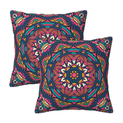 Mandala Throw Pillow Covers 18x18 inch Set of 2 Boho Ethnic Cushion Covers for Sofa Couch