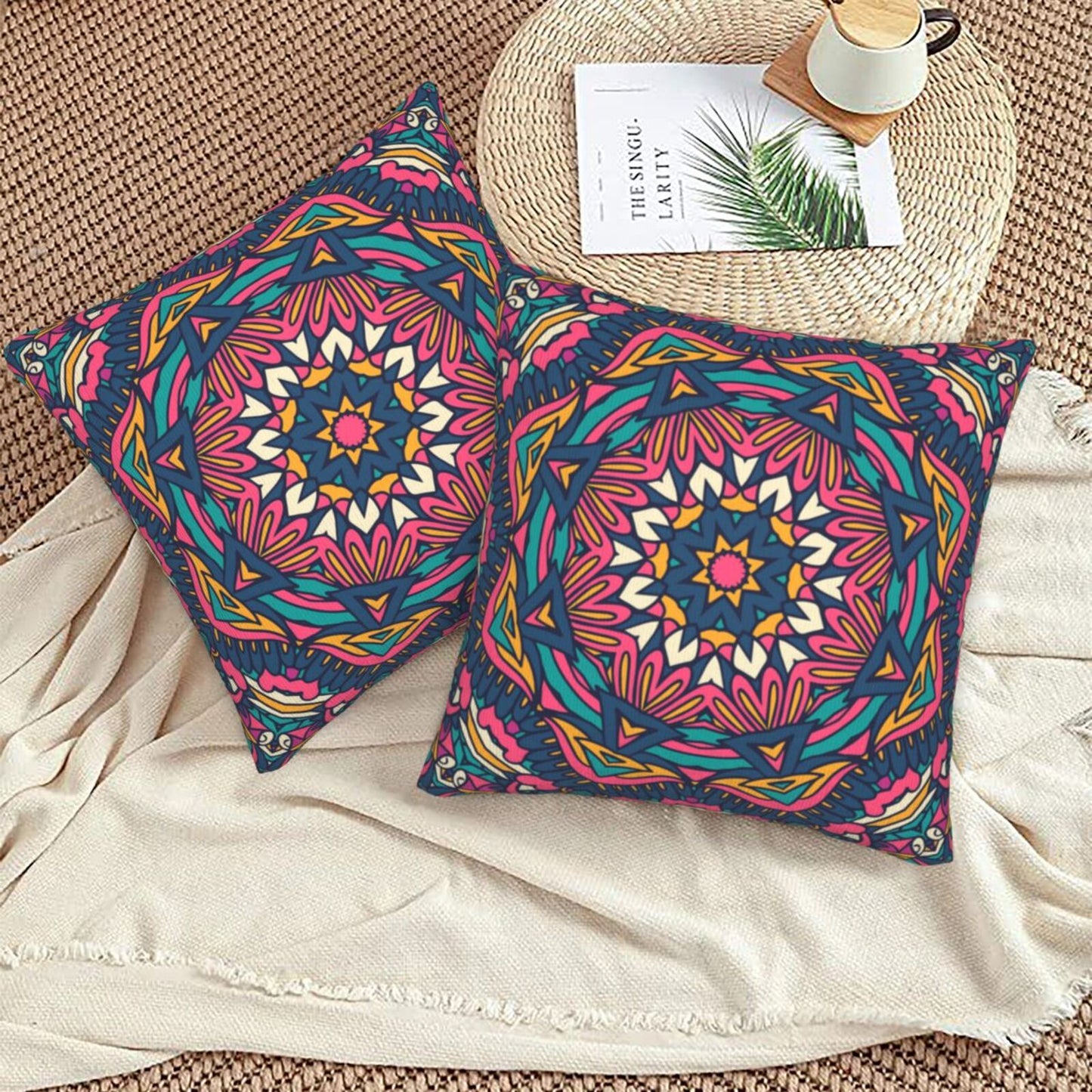 Mandala Throw Pillow Covers 18x18 inch Set of 2 Boho Ethnic Cushion Covers for Sofa Couch