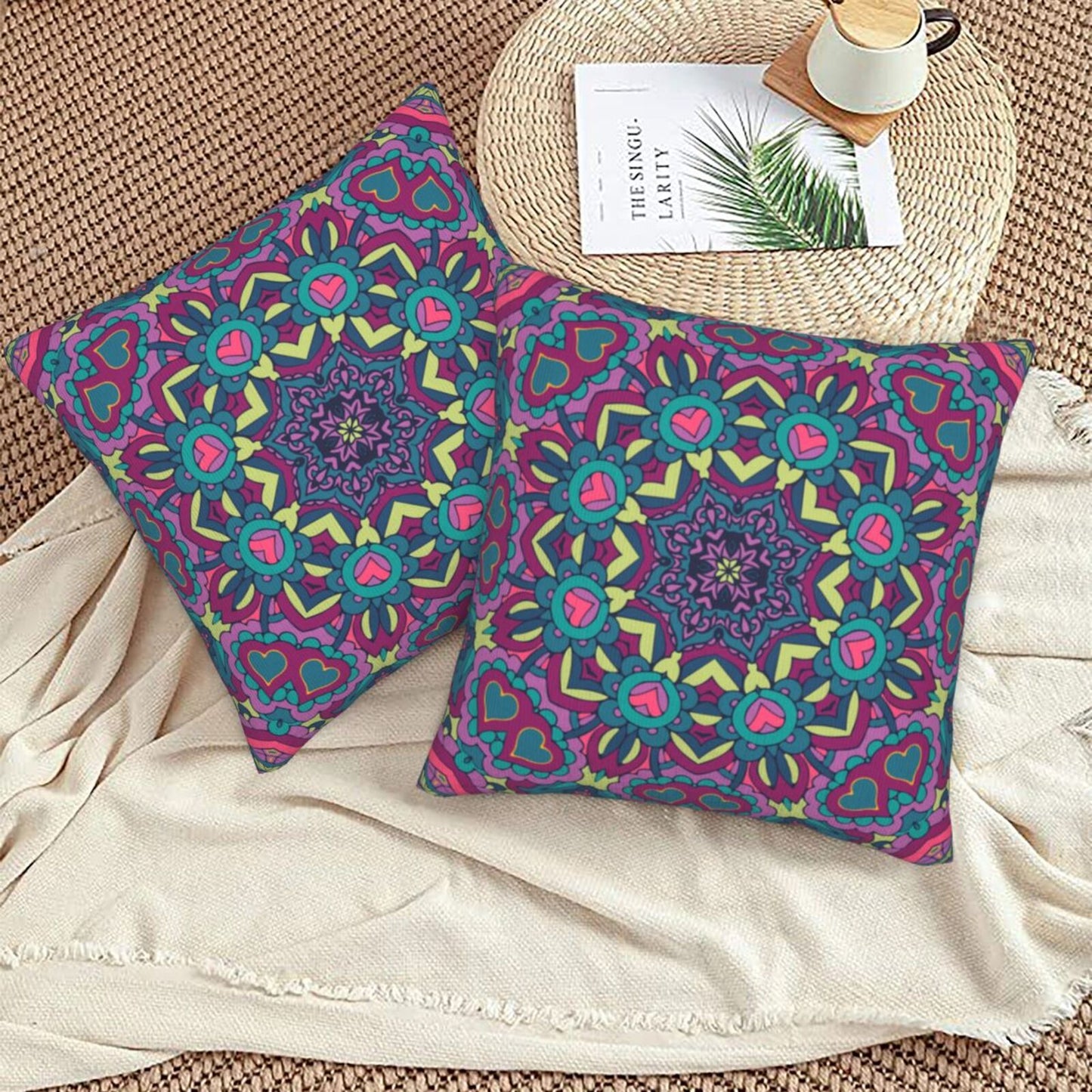 Mandala Throw Pillow Covers 18x18 inch Set of 2 Boho Ethnic Cushion Covers for Sofa Couch
