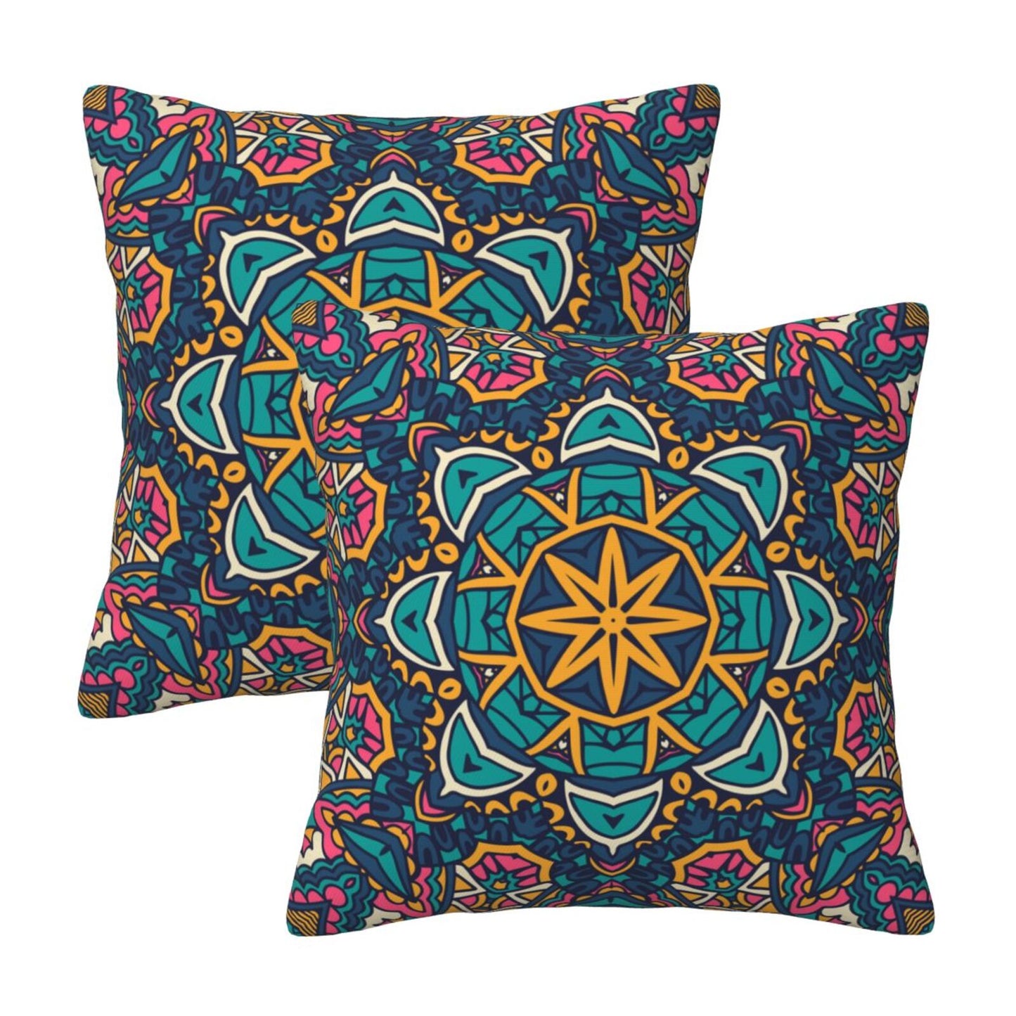 Mandala Throw Pillow Covers 18x18 inch Set of 2 Boho Ethnic Cushion Covers for Sofa Couch