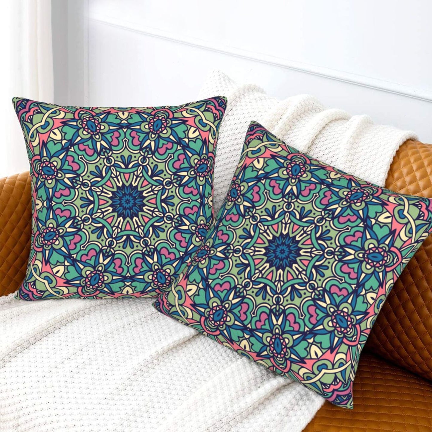 Mandala Throw Pillow Covers 18x18 inch Set of 2 Boho Ethnic Cushion Covers for Sofa Couch