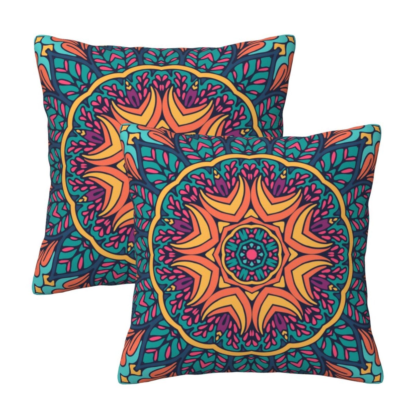 Mandala Throw Pillow Covers 18x18 inch Set of 2 Boho Ethnic Cushion Covers for Sofa Couch