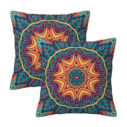 Mandala Throw Pillow Covers 18x18 inch Set of 2 Boho Ethnic Cushion Covers for Sofa Couch