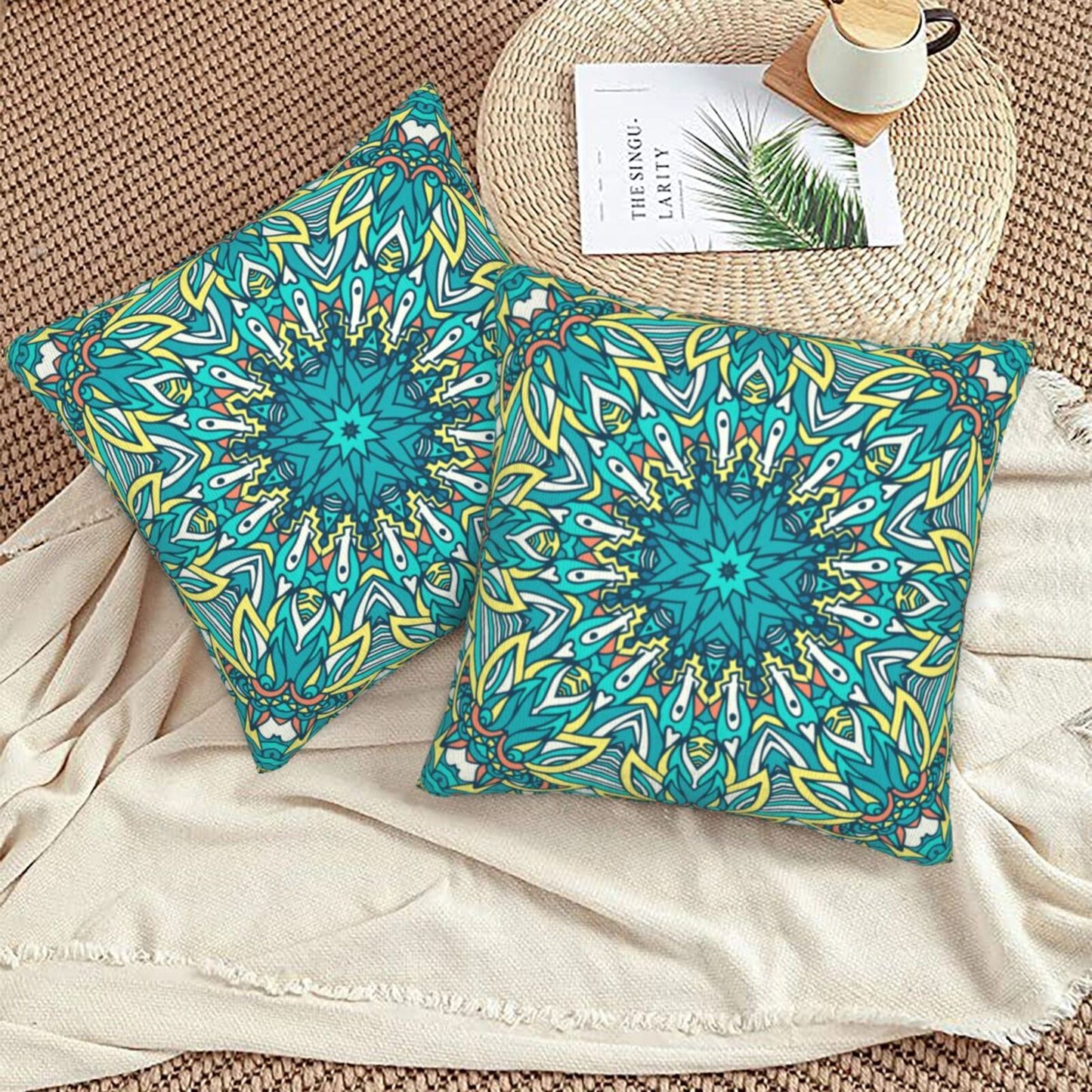 Mandala Throw Pillow Covers 18x18 inch Set of 2 Boho Ethnic Cushion Covers for Sofa Couch