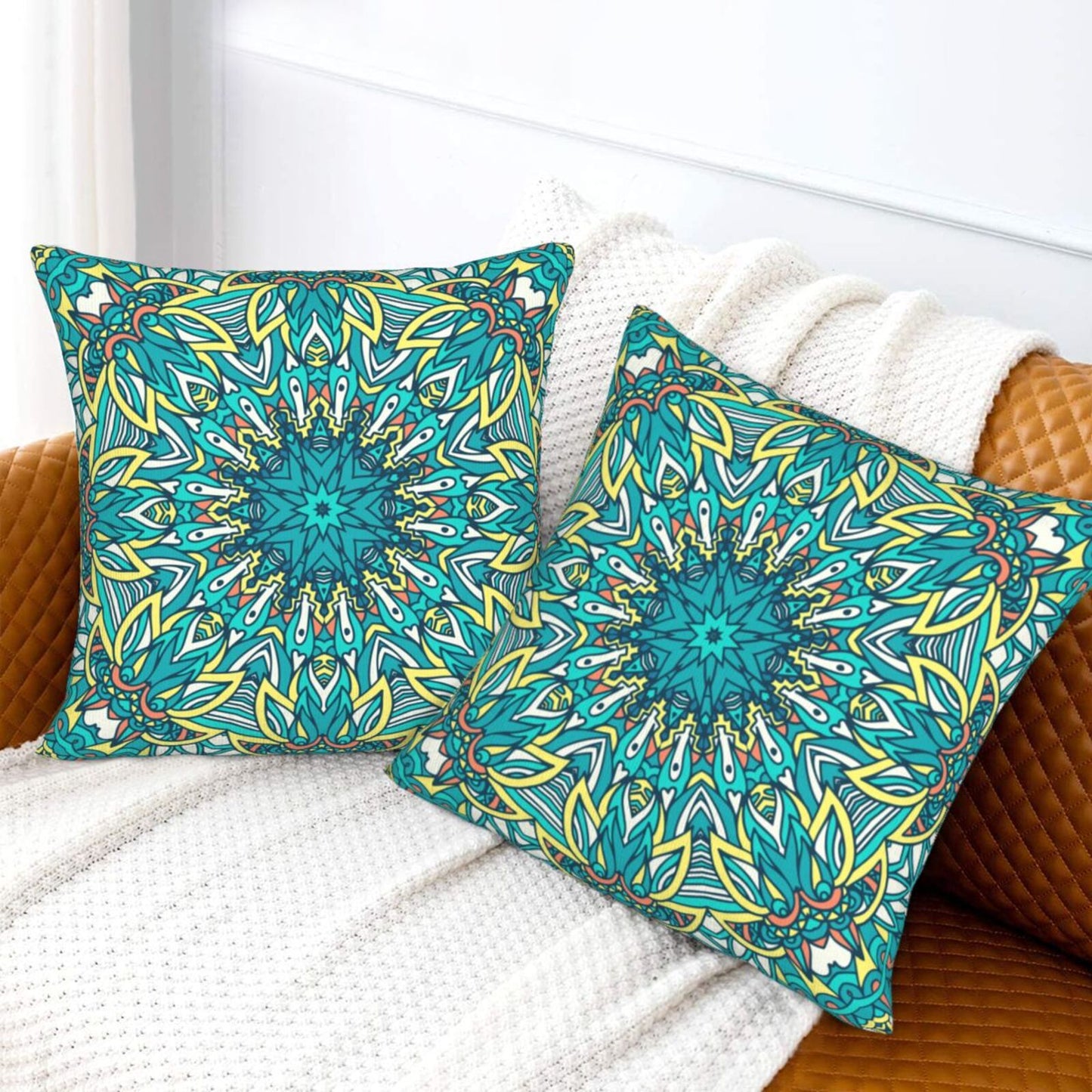 Mandala Throw Pillow Covers 18x18 inch Set of 2 Boho Ethnic Cushion Covers for Sofa Couch