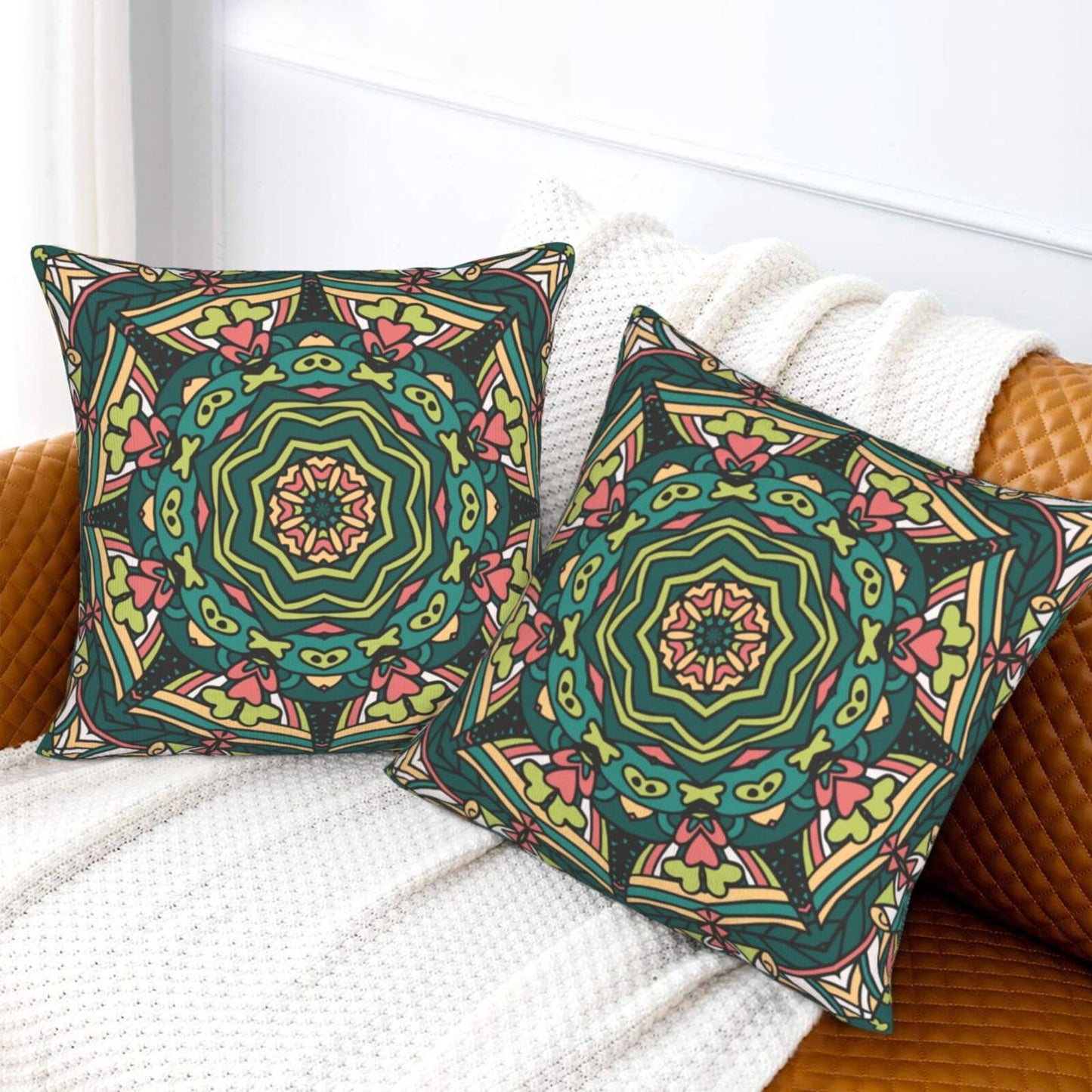 Mandala Throw Pillow Covers 18x18 inch Set of 2 Boho Ethnic Cushion Covers for Sofa Couch