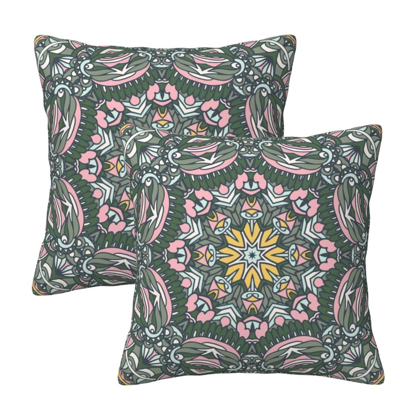 Mandala Throw Pillow Covers 18x18 inch Set of 2 Boho Ethnic Cushion Covers for Sofa Couch