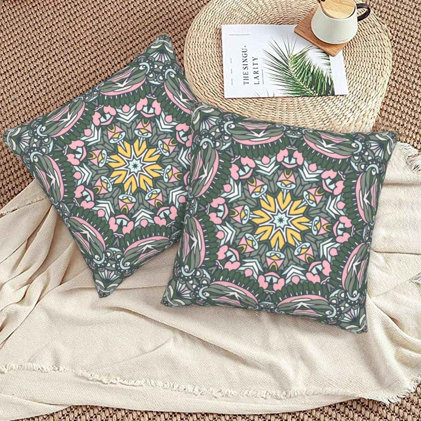 Mandala Throw Pillow Covers 18x18 inch Set of 2 Boho Ethnic Cushion Covers for Sofa Couch