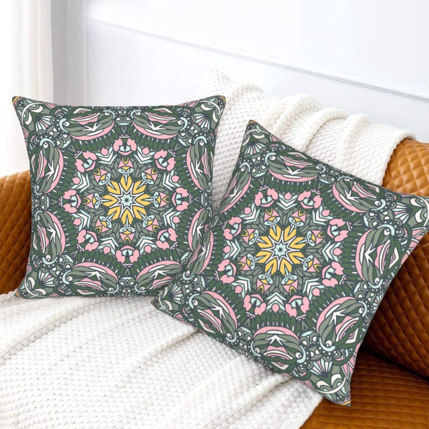 Mandala Throw Pillow Covers 18x18 inch Set of 2 Boho Ethnic Cushion Covers for Sofa Couch
