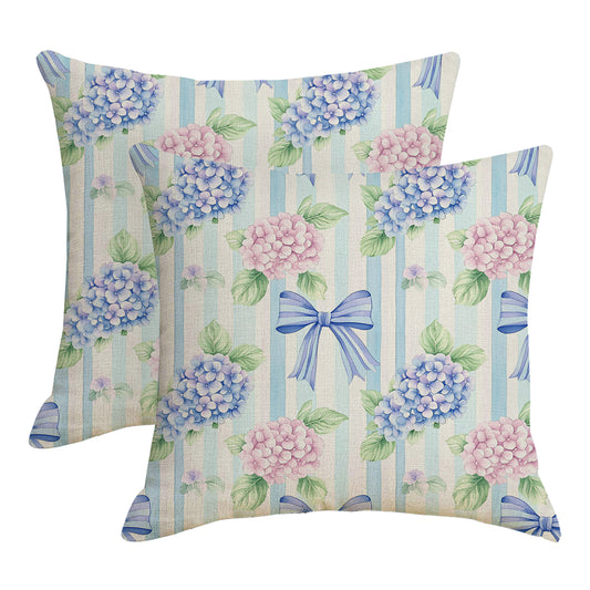 Hydrangea Waterproof Throw Pillow Covers 18x18 inch Set of 2 Outdoor Floral Cushion Covers for Patio Garden