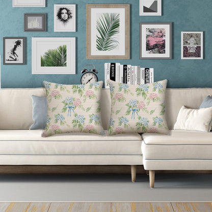 Hydrangea Waterproof Throw Pillow Covers 18x18 inch Set of 2 Outdoor Floral Cushion Covers for Patio Garden