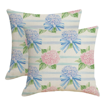 Hydrangea Waterproof Throw Pillow Covers 18x18 inch Set of 2 Outdoor Floral Cushion Covers for Patio Garden