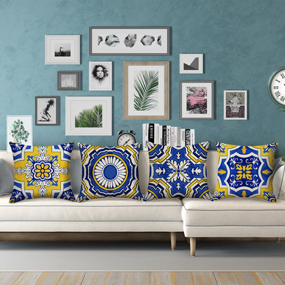 Outdoor Waterproof Throw Pillow Covers 18x18 inch Set of 4 Yellow and Blue Bohemian Cushion Covers for Patio Garden