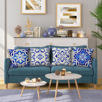 Outdoor Waterproof Throw Pillow Covers 18x18 inch Set of 4 Yellow and Blue Bohemian Cushion Covers for Patio Garden