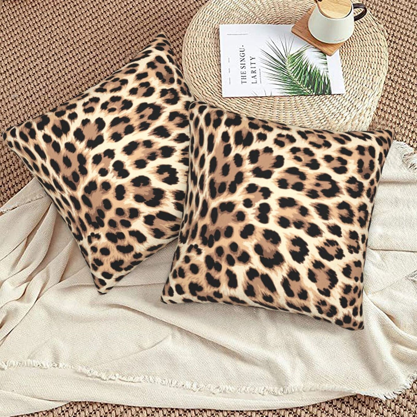 Leopard Print Throw Pillow Covers 18x18 inch Set of 2 Wildlife Velvet Decorative Cushion Covers for Sofa Couch