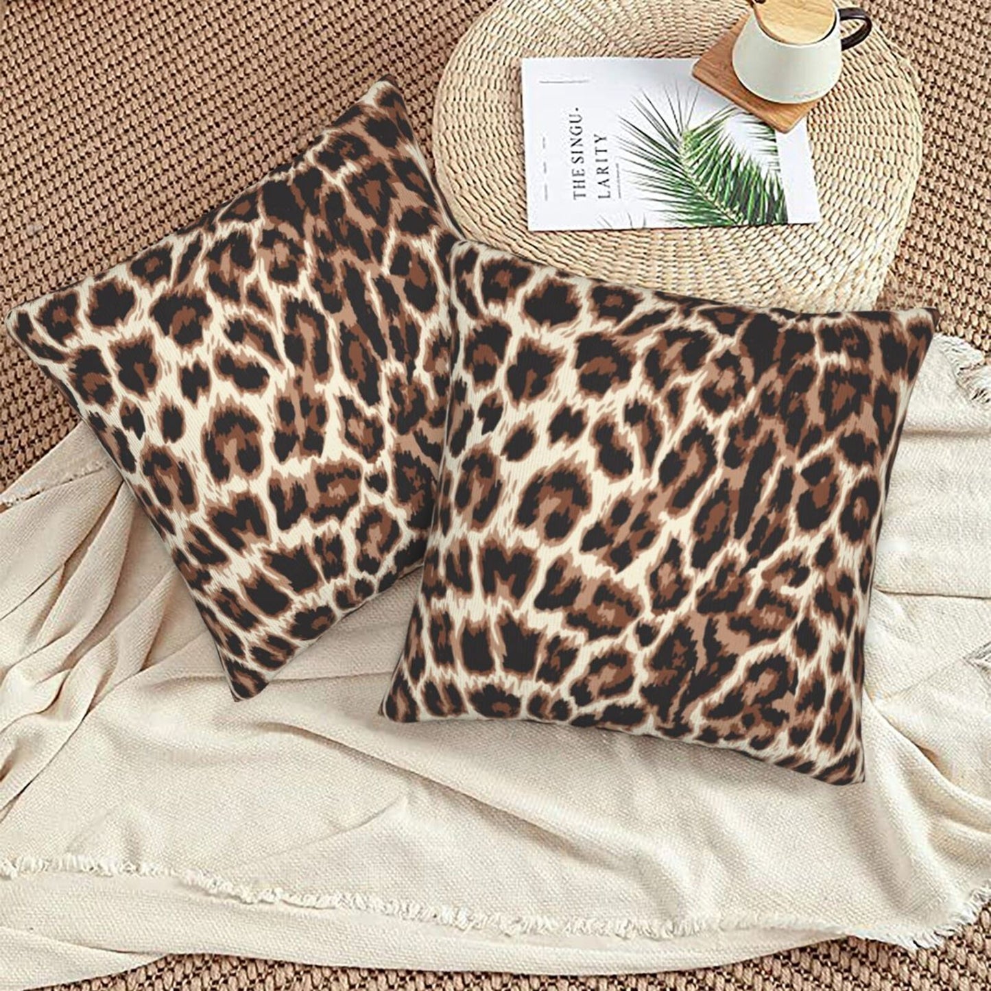 Leopard Print Throw Pillow Covers 18x18 inch Set of 2 Wildlife Velvet Decorative Cushion Covers for Sofa Couch