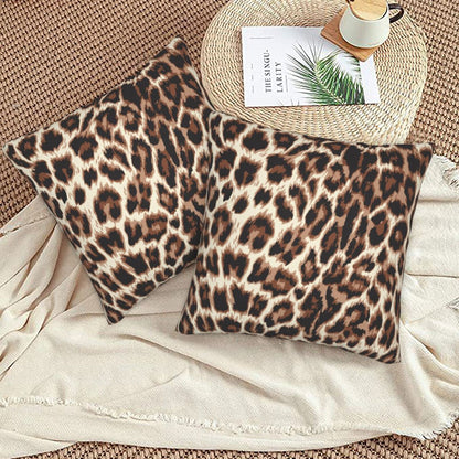 Leopard Print Throw Pillow Covers 18x18 inch Set of 2 Wildlife Velvet Decorative Cushion Covers for Sofa Couch