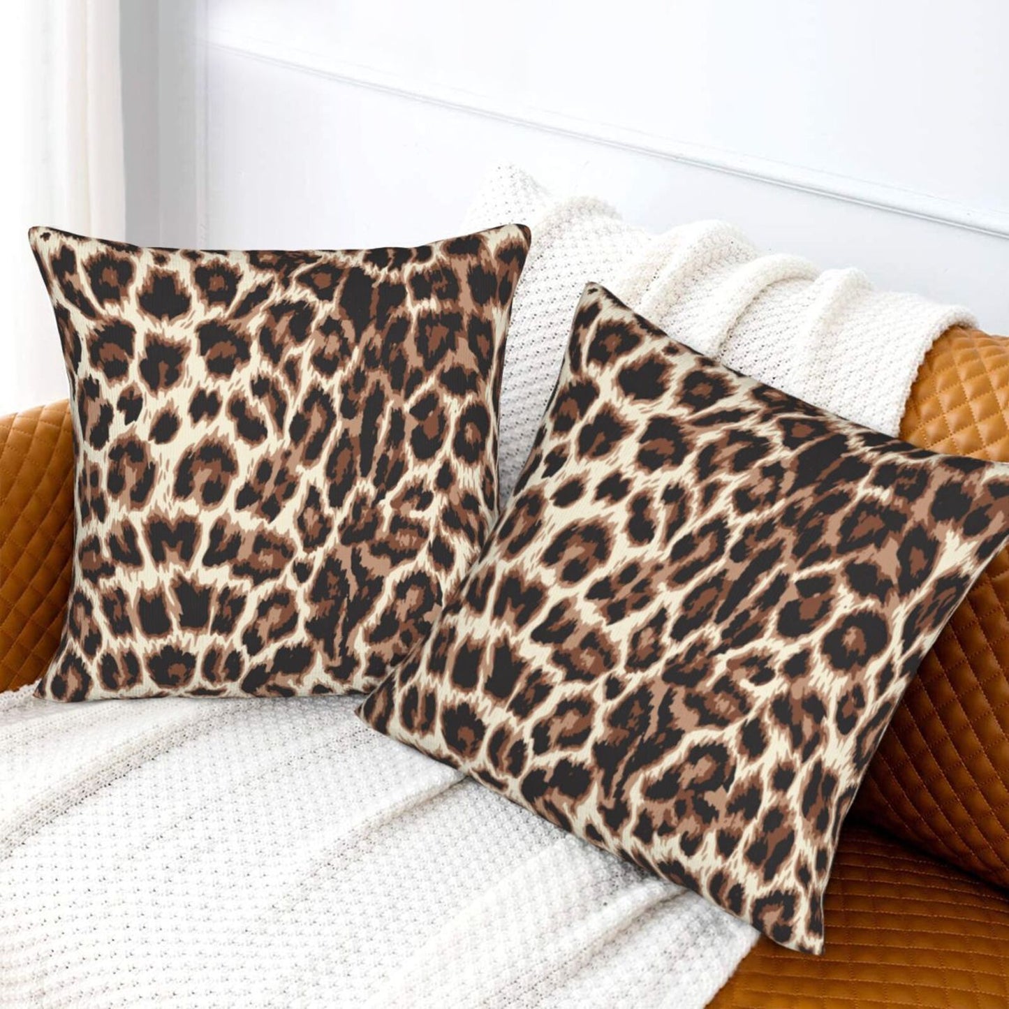 Leopard Print Throw Pillow Covers 18x18 inch Set of 2 Wildlife Velvet Decorative Cushion Covers for Sofa Couch