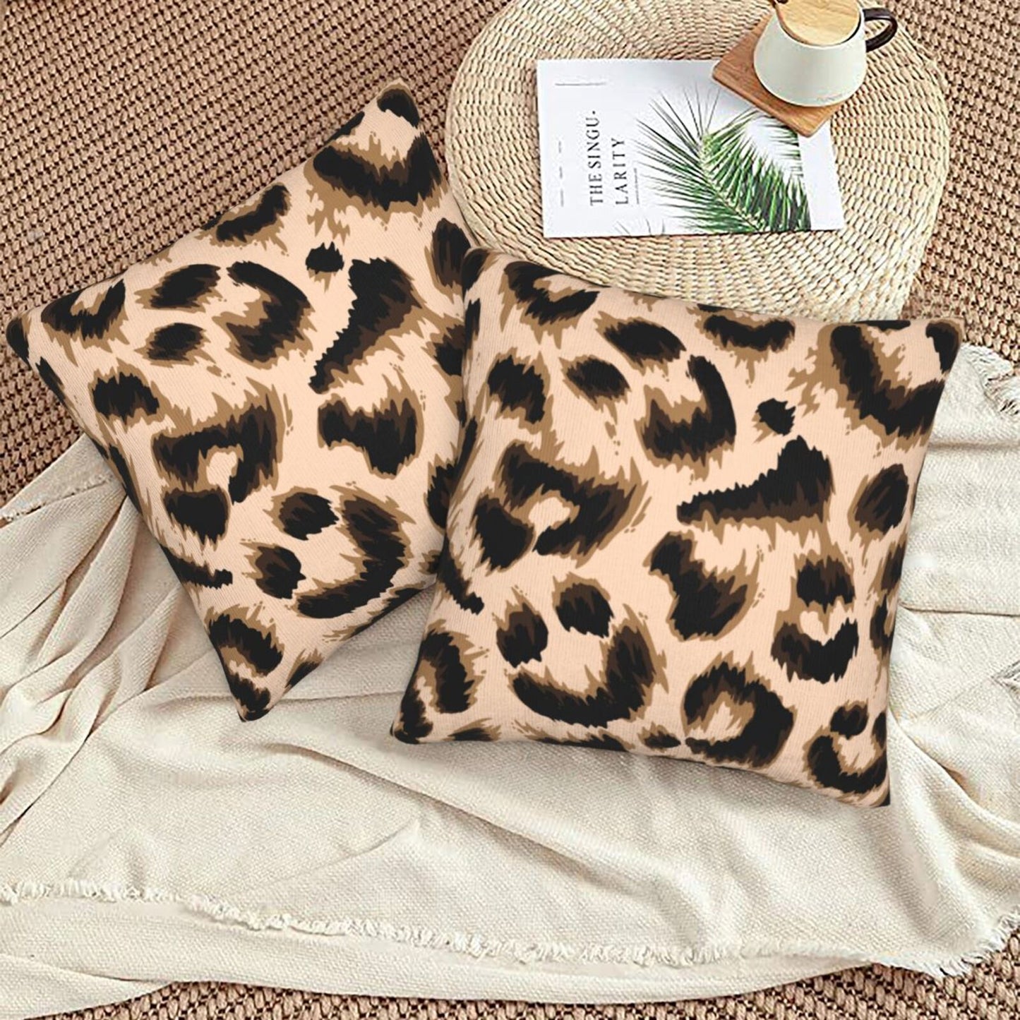 Leopard Print Throw Pillow Covers 18x18 inch Set of 2 Wildlife Velvet Decorative Cushion Covers for Sofa Couch
