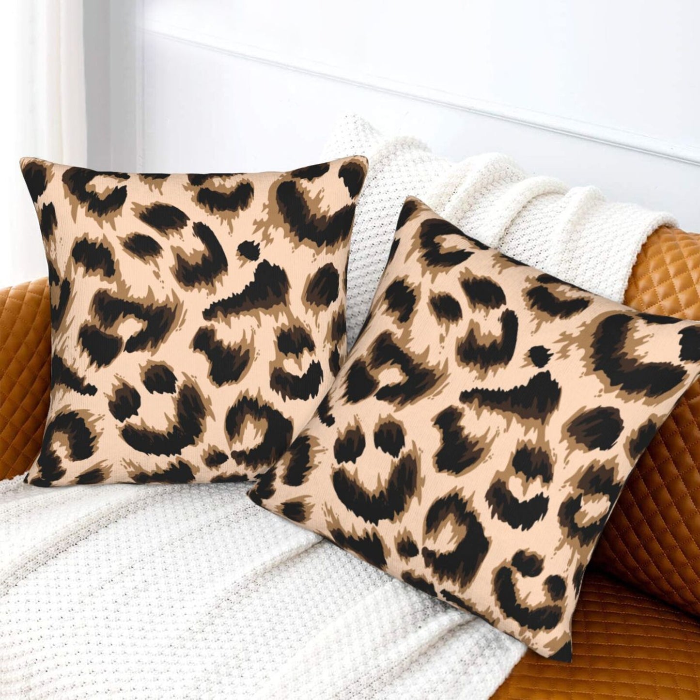 Leopard Print Throw Pillow Covers 18x18 inch Set of 2 Wildlife Velvet Decorative Cushion Covers for Sofa Couch