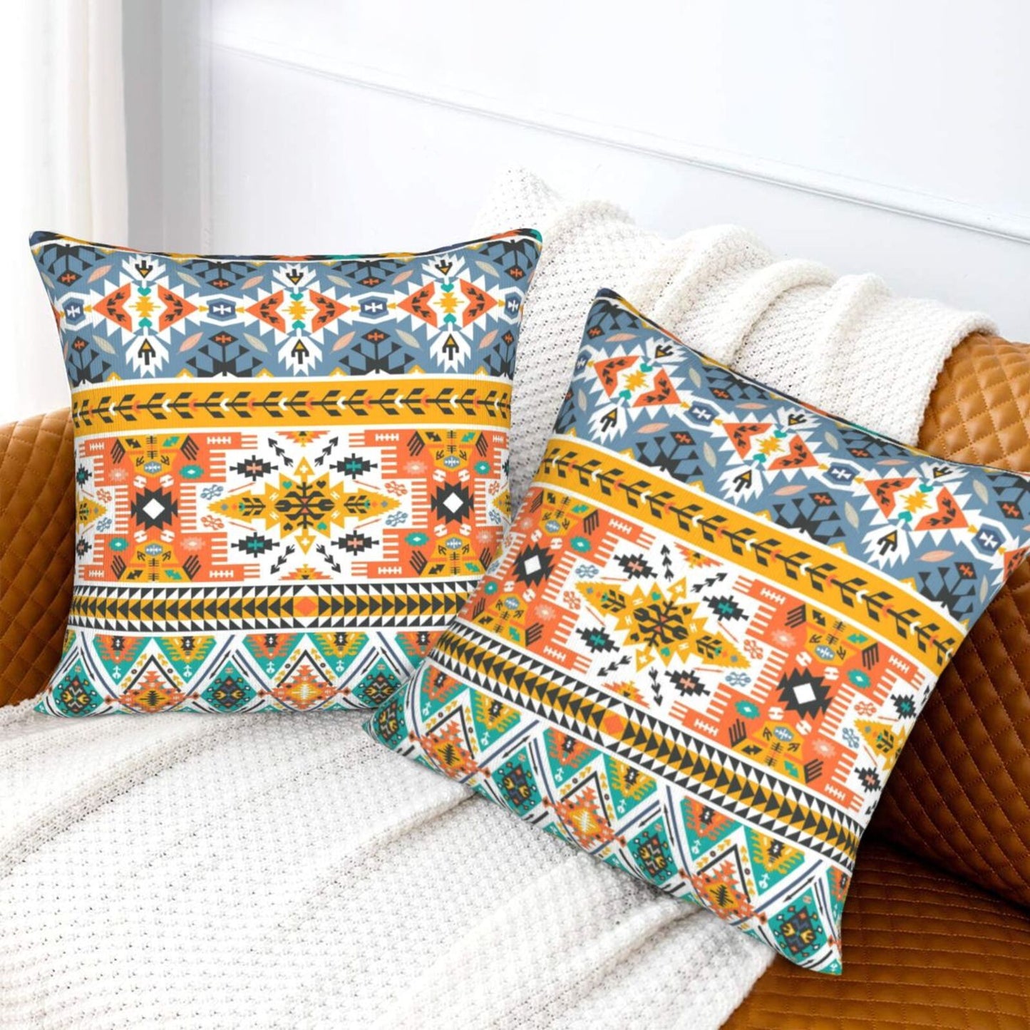 Bohemian Aztec Throw Pillow Covers 18x18 inch Set of 2 Ethnic Carpet Velvet Decorative Cushion Covers for Sofa Couch Bedroom Living Room