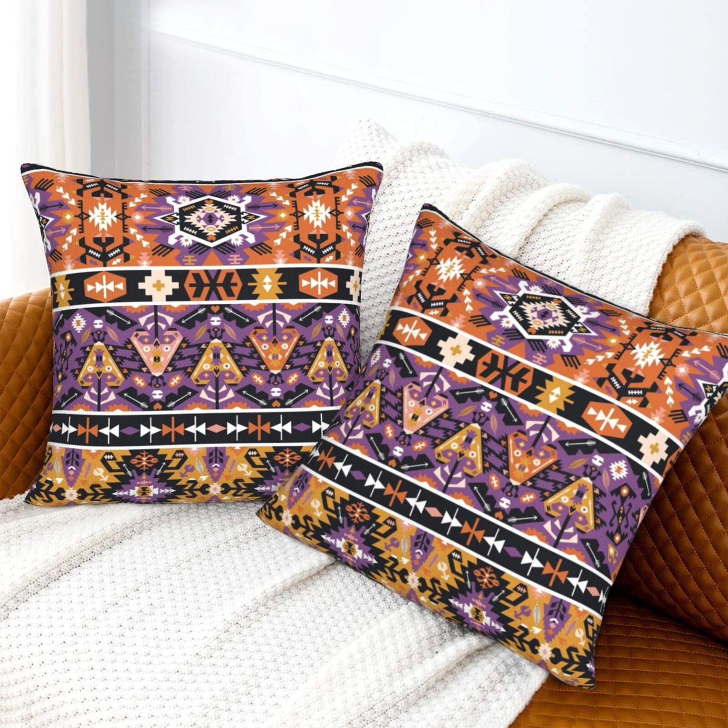 Bohemian Aztec Throw Pillow Covers 18x18 inch Set of 2 Ethnic Carpet Velvet Decorative Cushion Covers for Sofa Couch Bedroom Living Room