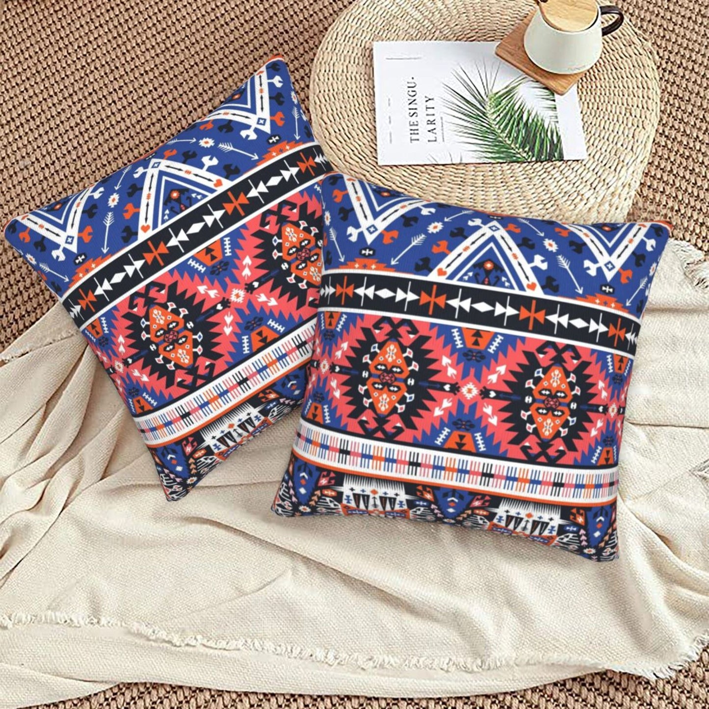 Bohemian Aztec Throw Pillow Covers 18x18 inch Set of 2 Ethnic Carpet Velvet Decorative Cushion Covers for Sofa Couch Bedroom Living Room